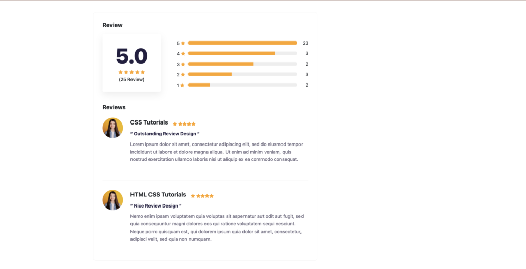 Review page design with star rating and feedback page design 