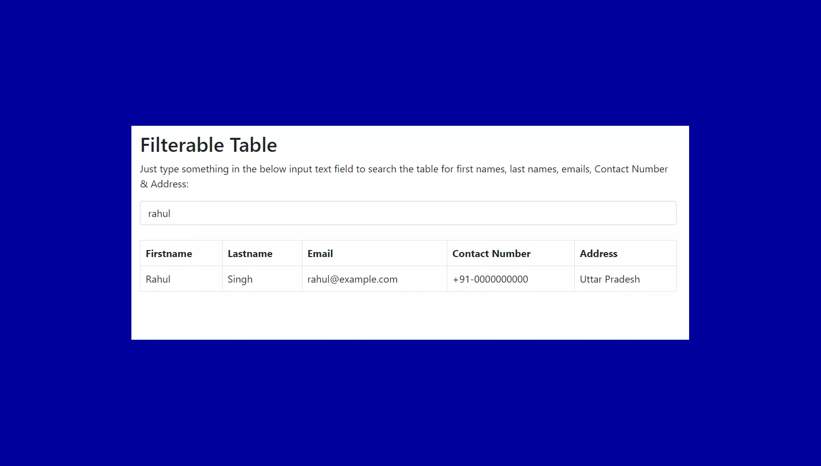 Bootstrap Table Search Filter Free Download HTML CSS Tutorials