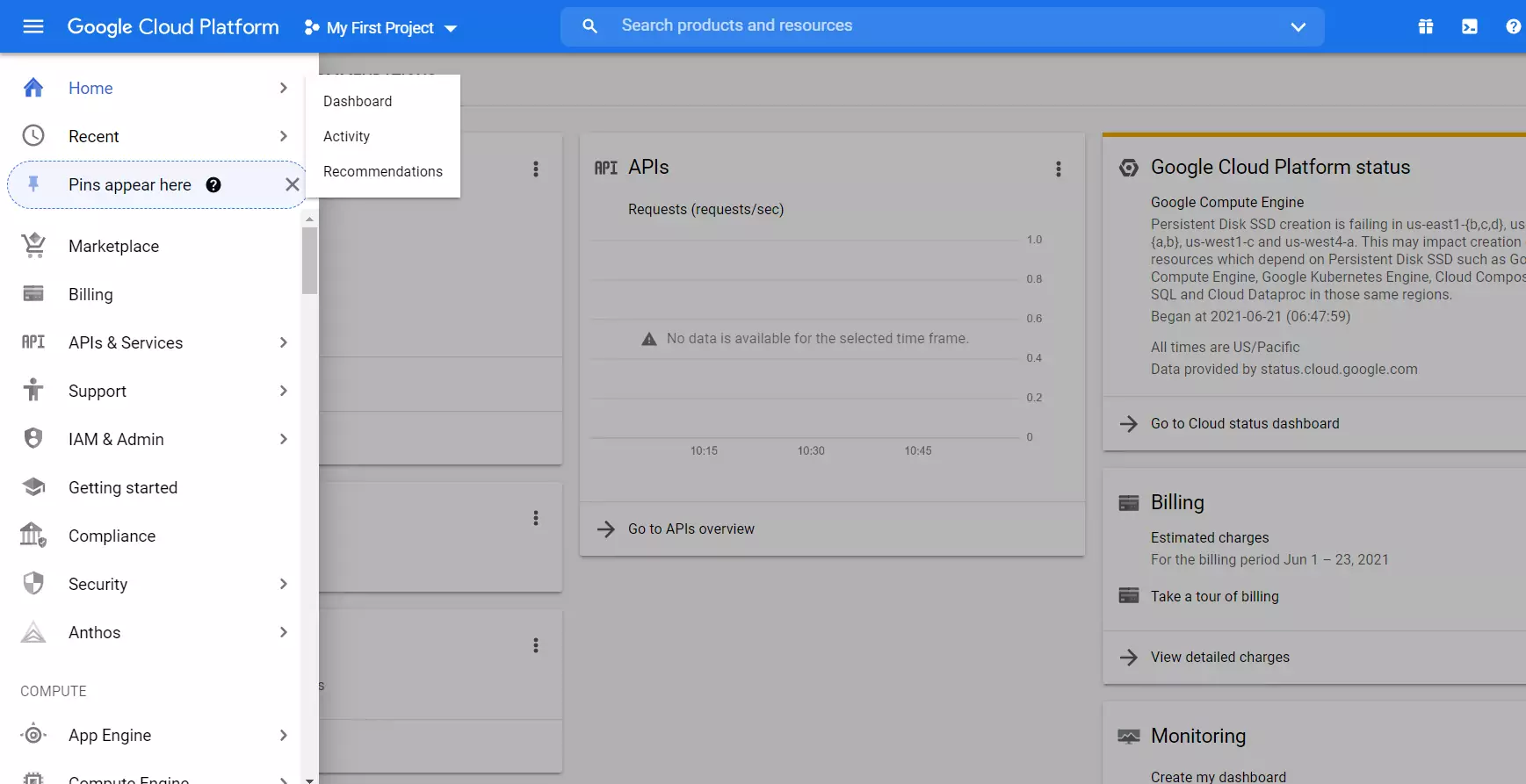 Google Cloud Status Dashboard