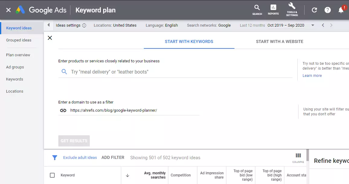 Google Keyword Planner