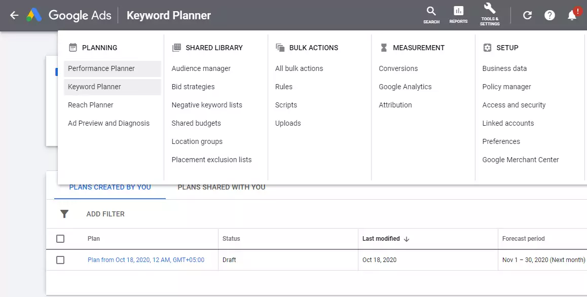 Free Google Keyword Planner