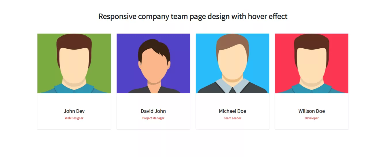 Bootstrap Team Section Design with hover effect Example 